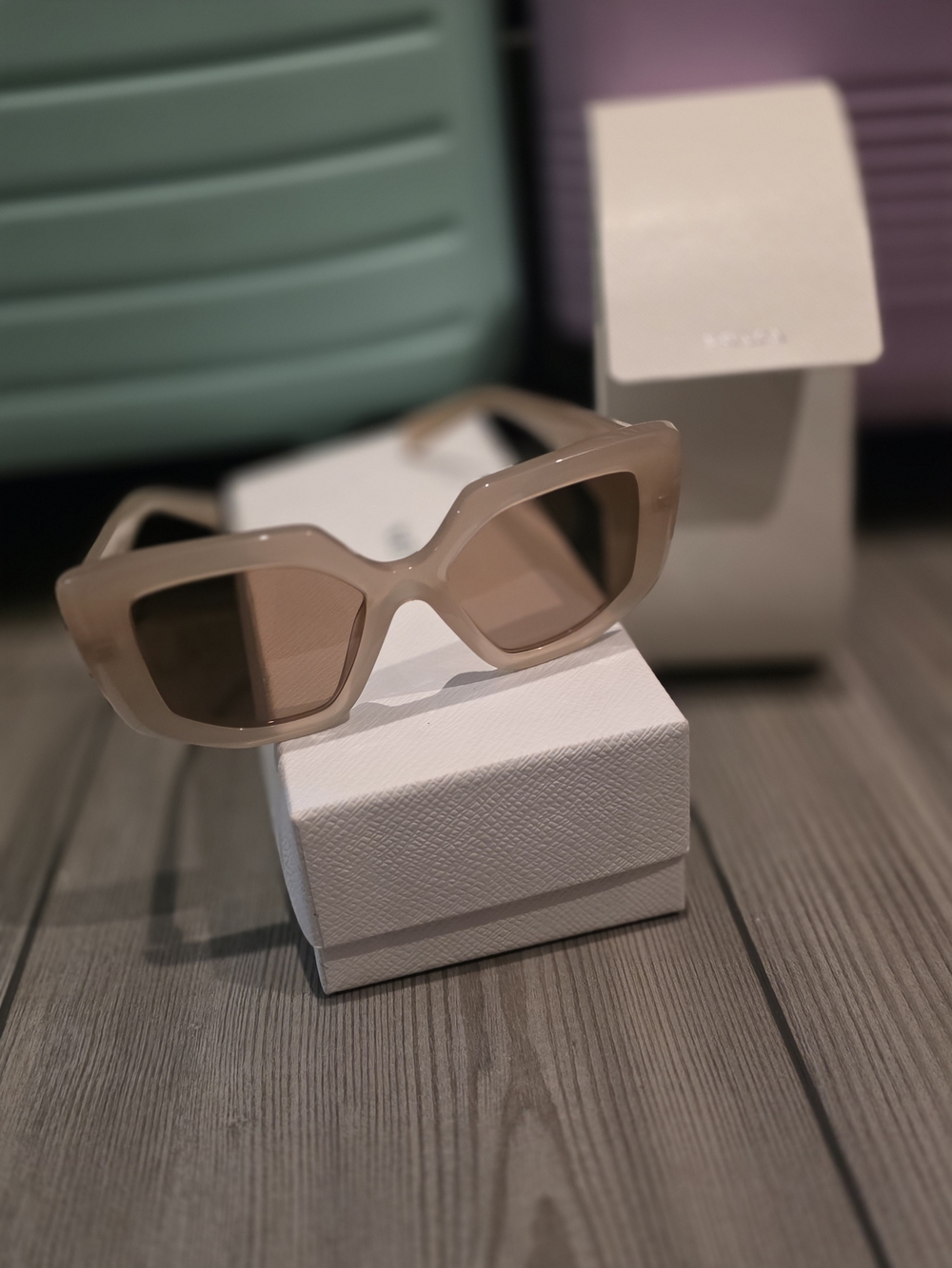 Prada Beige Oversized Cat-Eye Women's Sunglasses